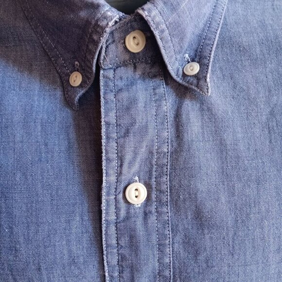 Vintage 1990's Chambray Denim Arrow Work Shirt Mens Medium - Picture 2 of 7